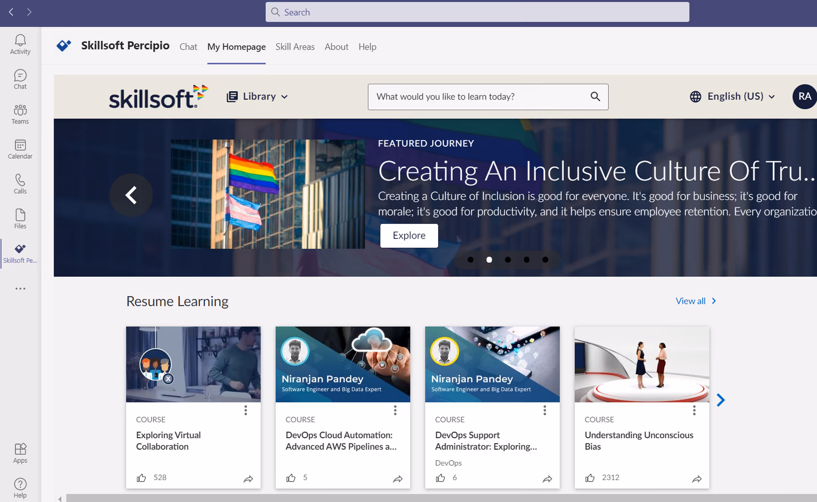 Skillsoft corporate learning platform dashboard