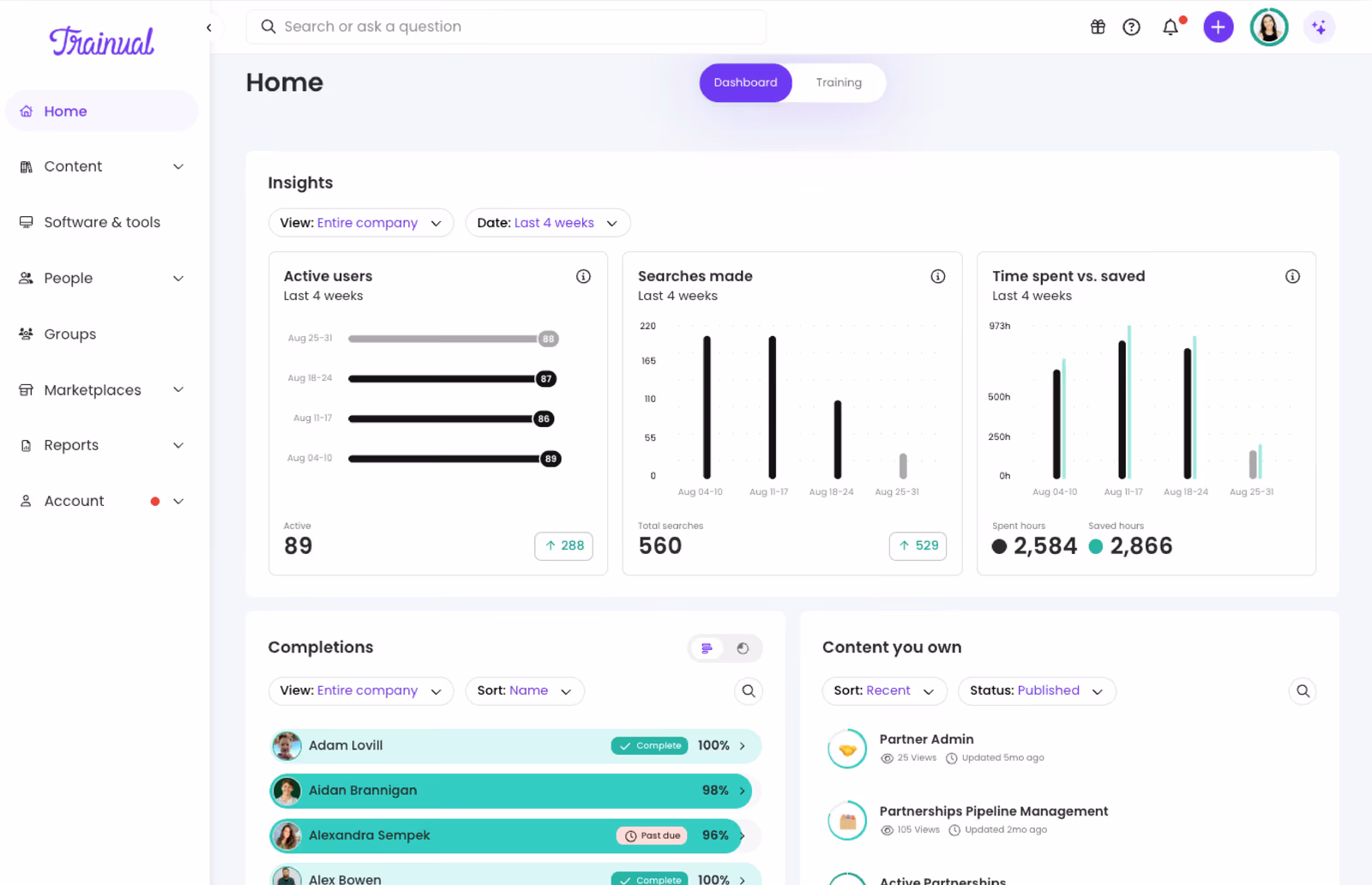 Trainual process documentation and training software interface