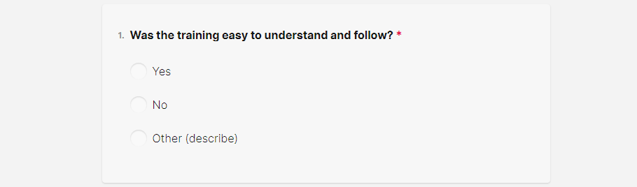 Post training survey question - was the training easy to understand?