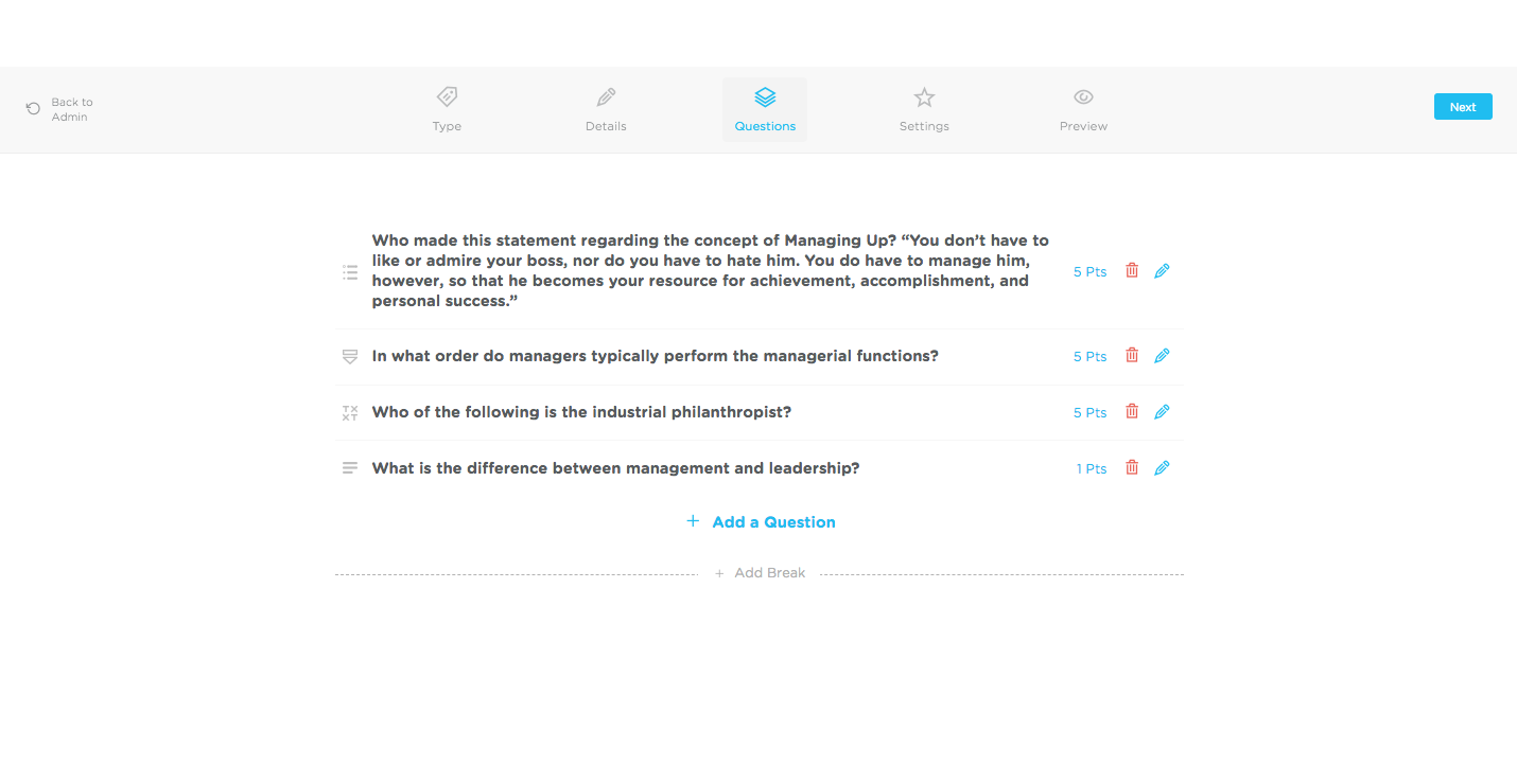 Assessments in Continu allow admins to identify employee skill and knowledge gaps.