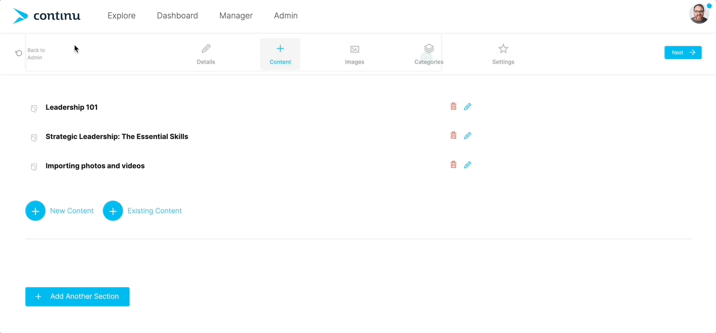 Easily compile training modules together into engaging learning tracks in Continu.