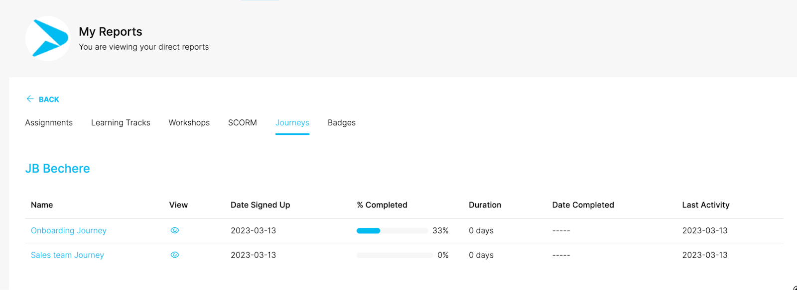 Track employee training progress through detailed Manager Reports in Continu.