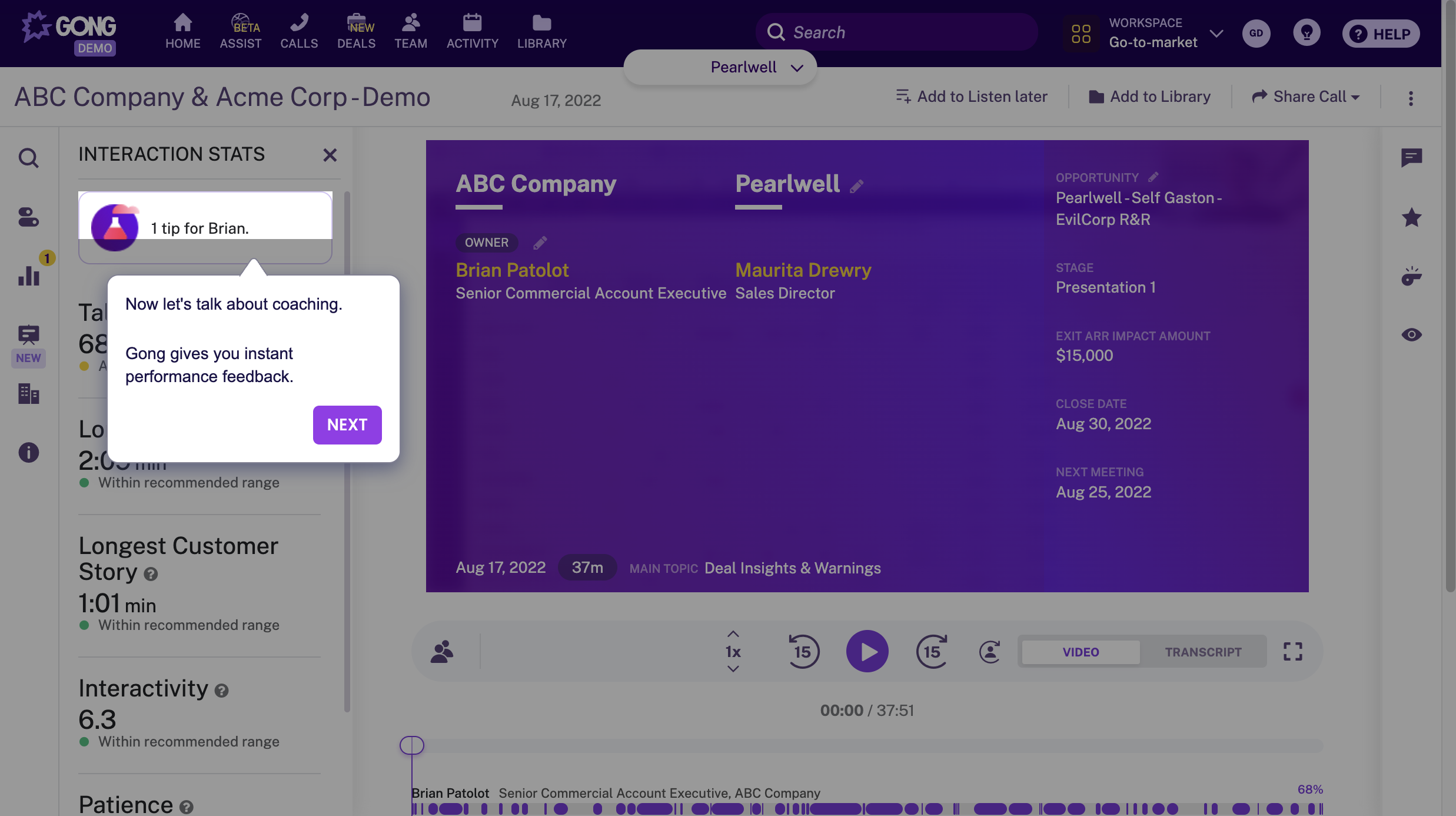 Gong implemented a solution-based demo to improve product adoption