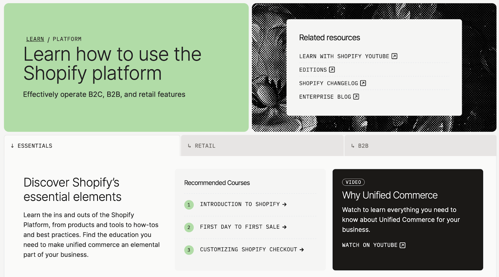 Shopify's customer training and education portal.