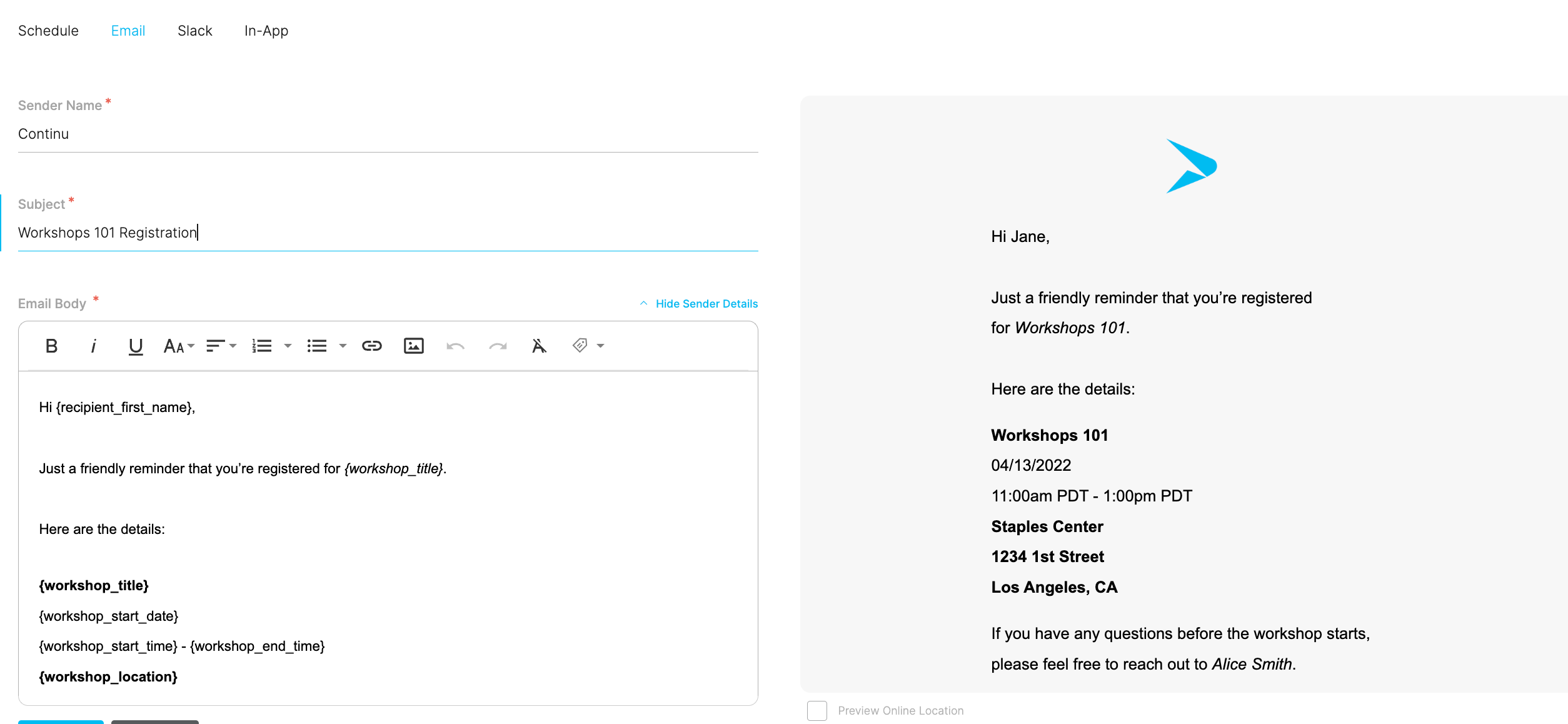 Create custom notifications to Slack using Continu.