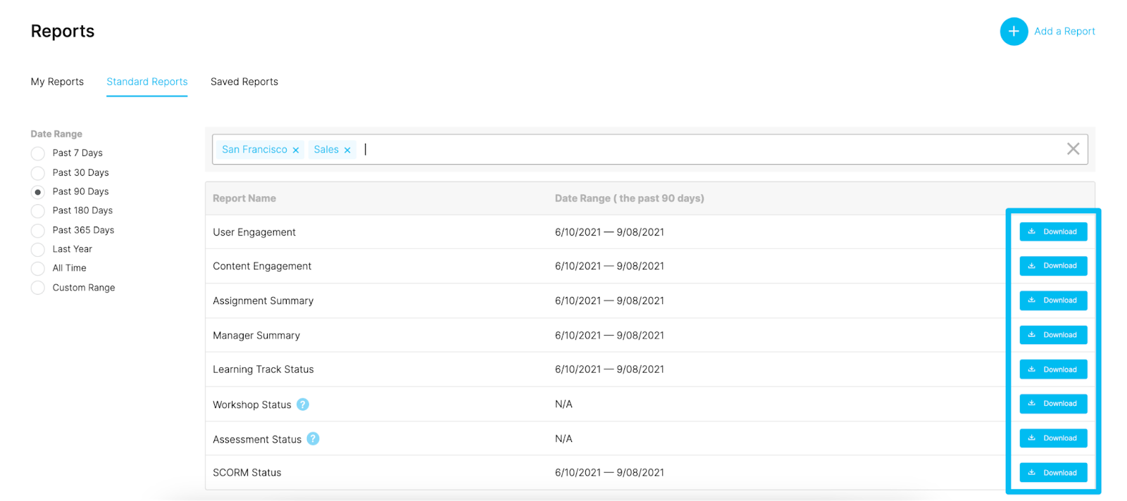 Generate insightful reports on various training metrics with Continu.
