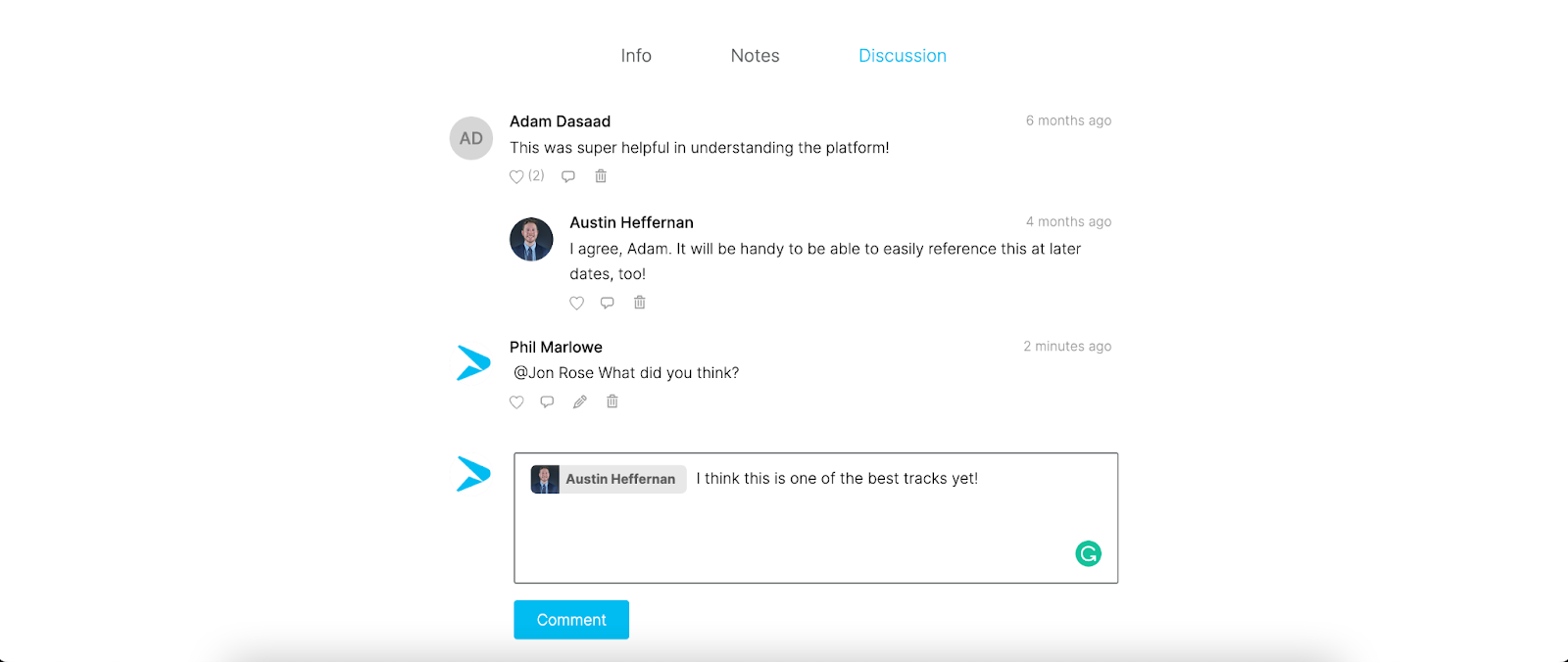 Create a collaborative learning environment in Continu by enabling comments, likes, shares, and ratings.