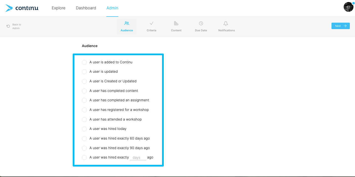 Set up Workflows that trigger entire training plans with the click of a button in Continu.