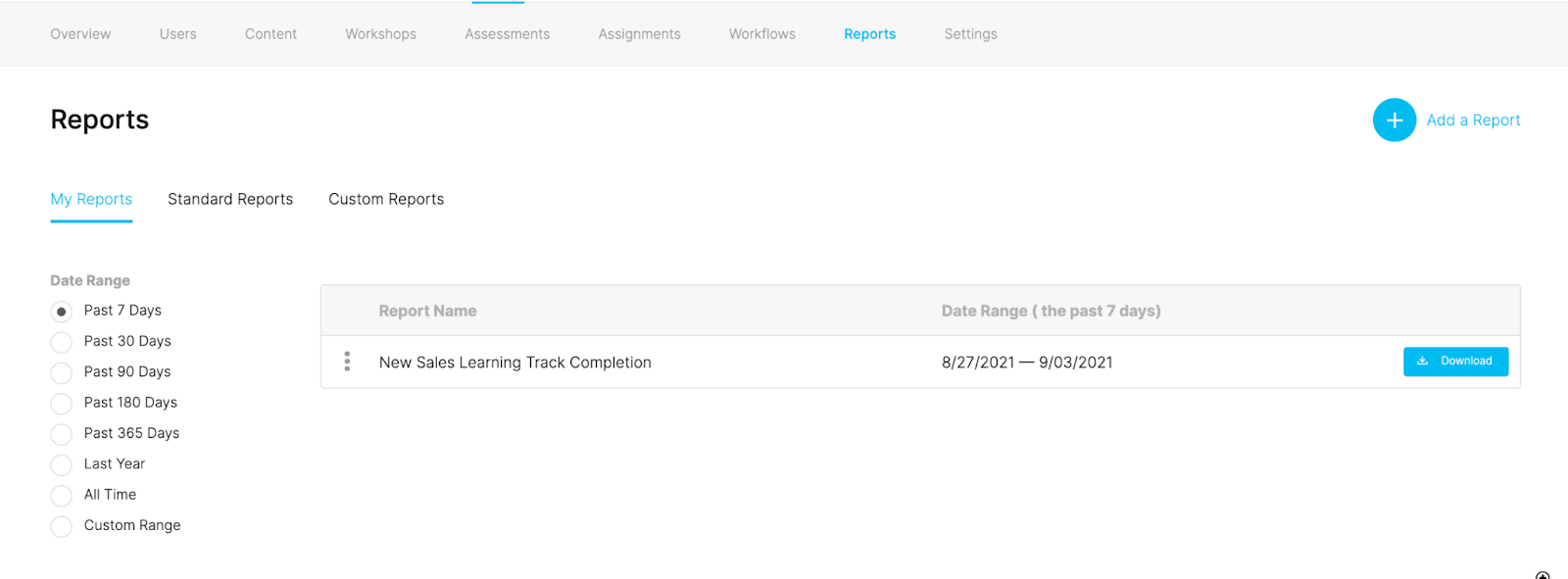 Continu can generate insightful reports on Learning Track completion.