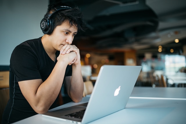 An employee taking a training program at work.