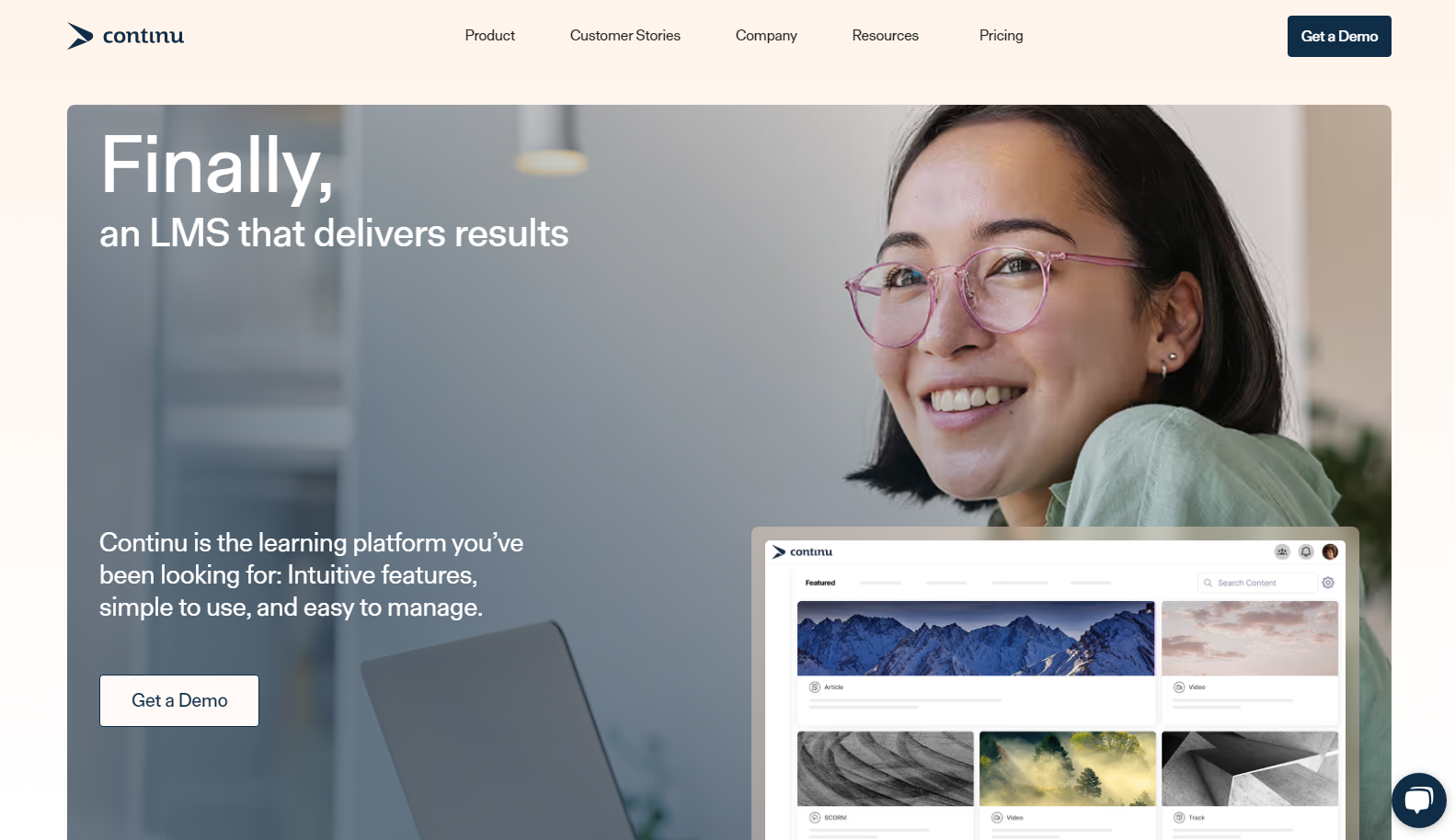 Continu website home page screenshot.