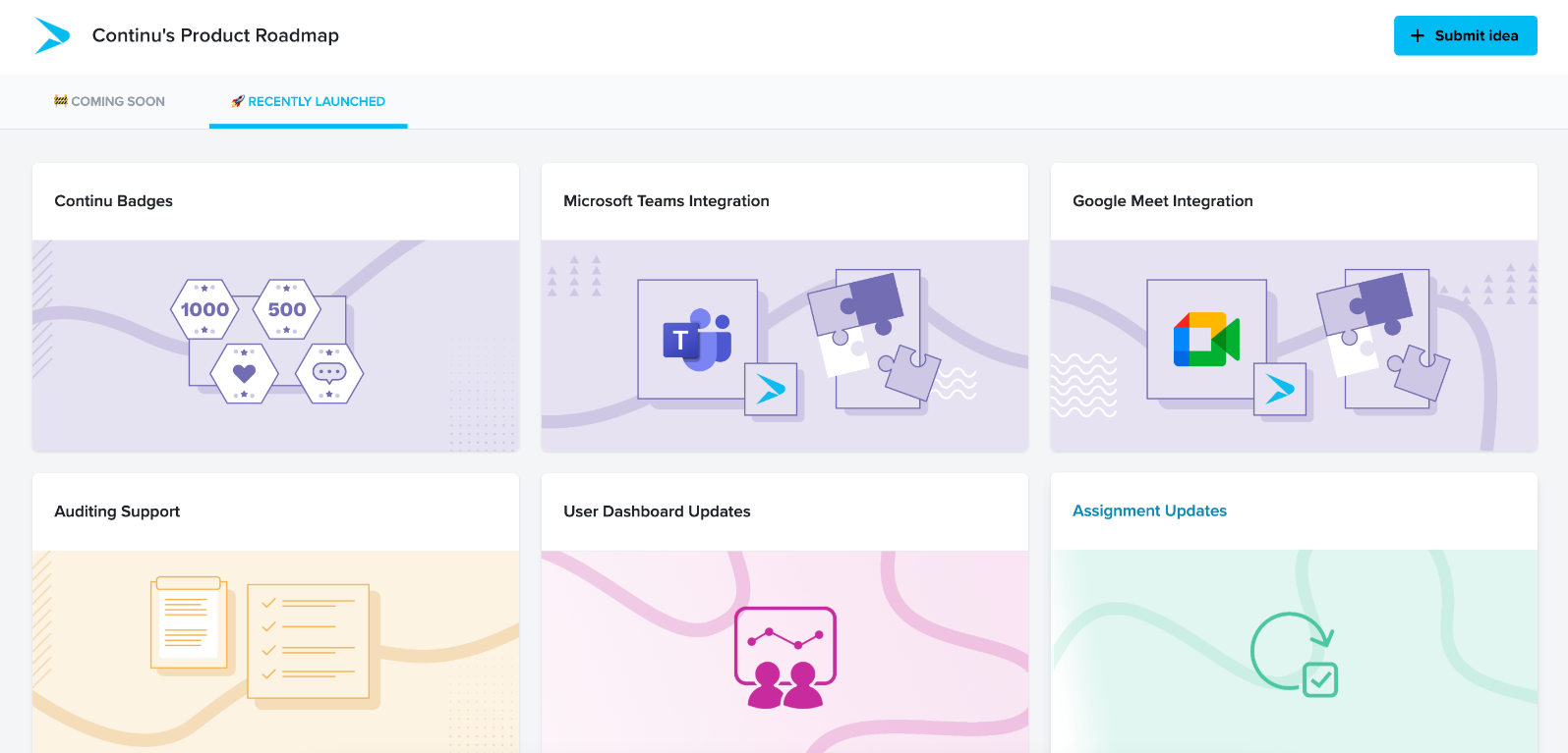 The Continu roadmap of new and upcoming features.