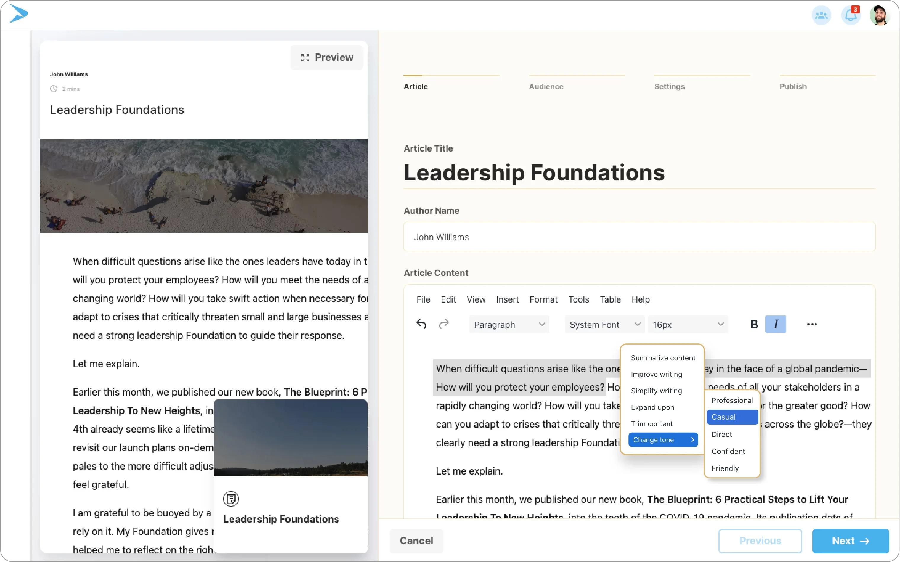 Create beautiful and engaging training content with Continu's authoring feature.