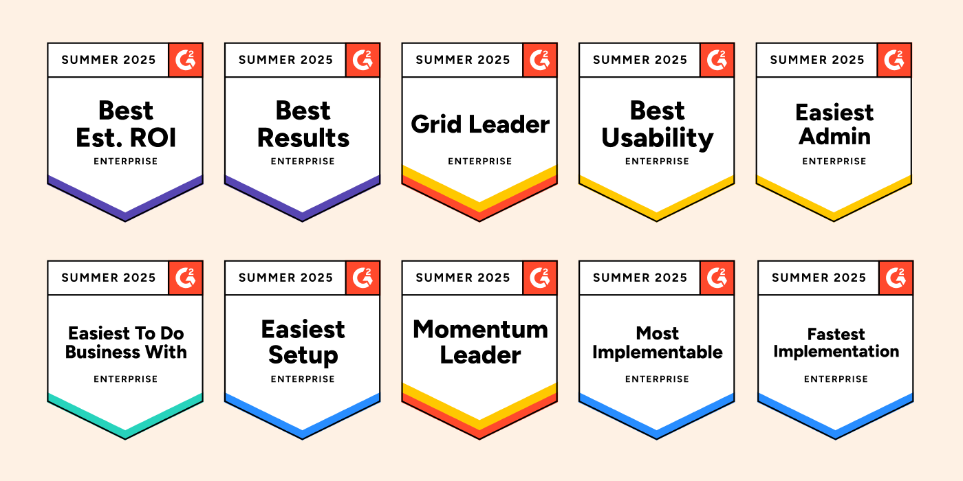 Continu's G2 Summer 2025 badges in the Corporate Learning Management System (LMS) for Enterprises category