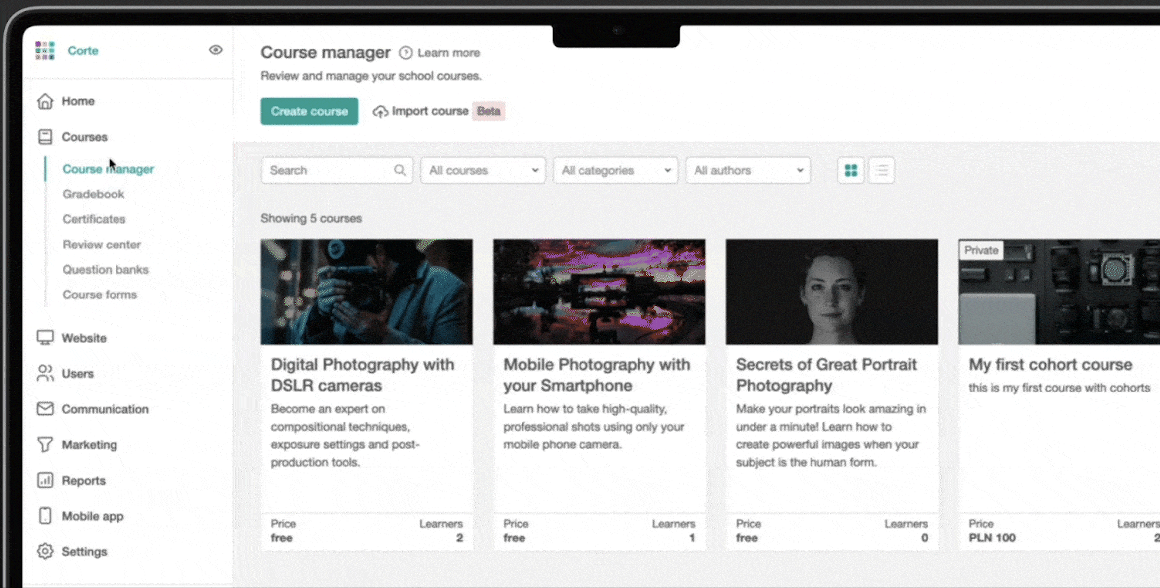 Learnworlds dashboard
