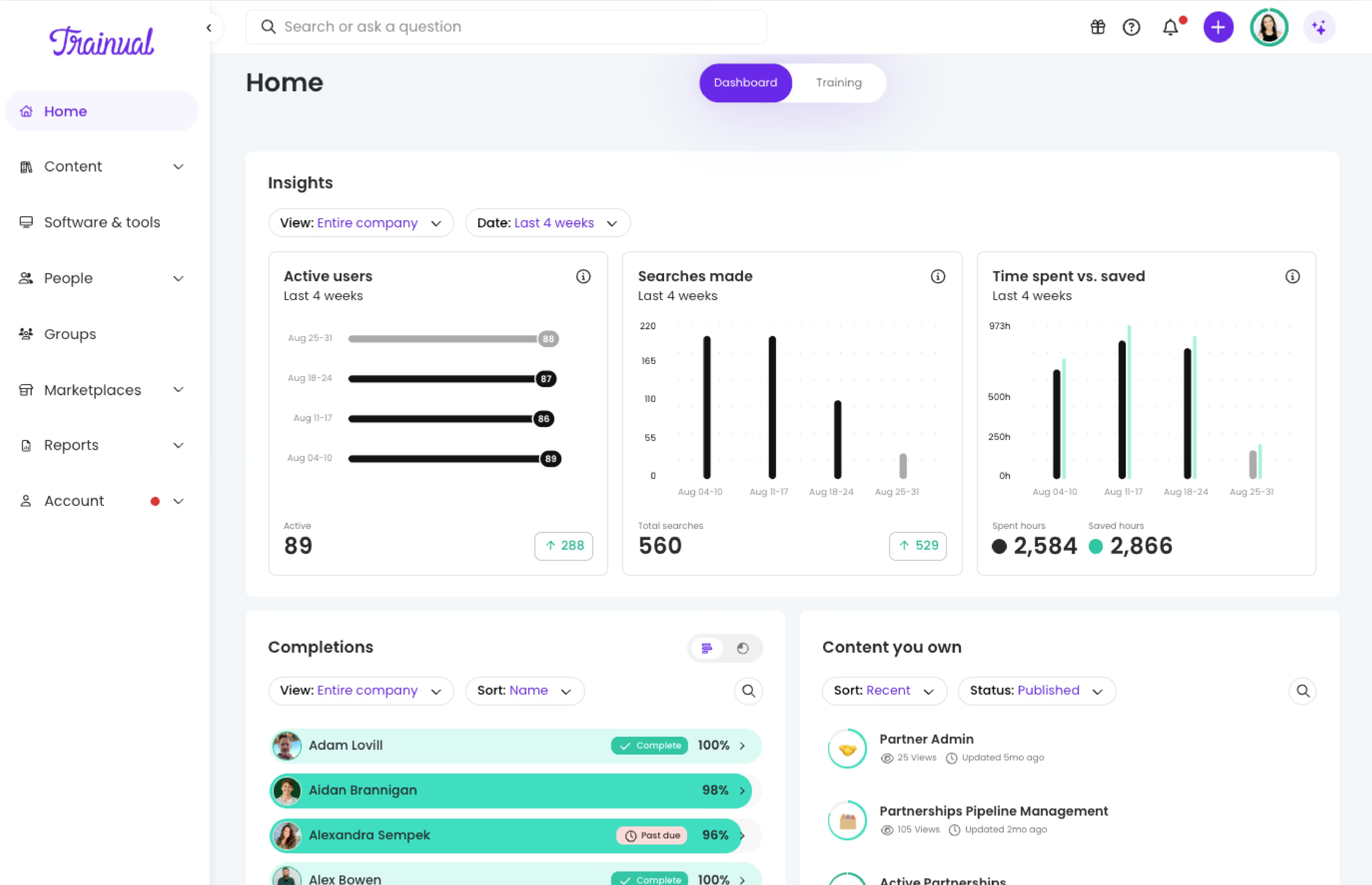 Trainual process documentation and training software interface