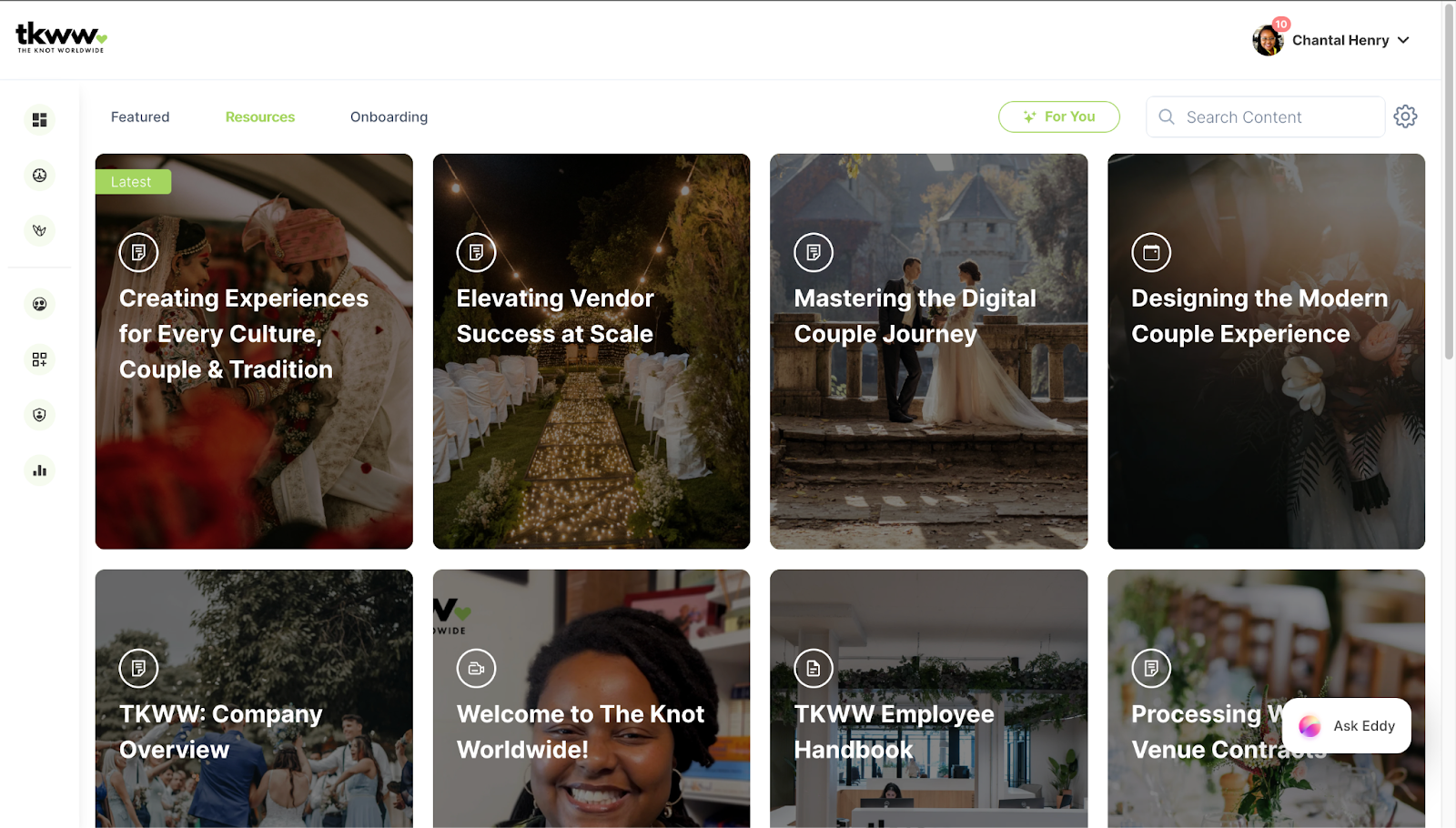 The Knot Worldwide's Explore dashboard showcasing Continu's clean and easy UI.